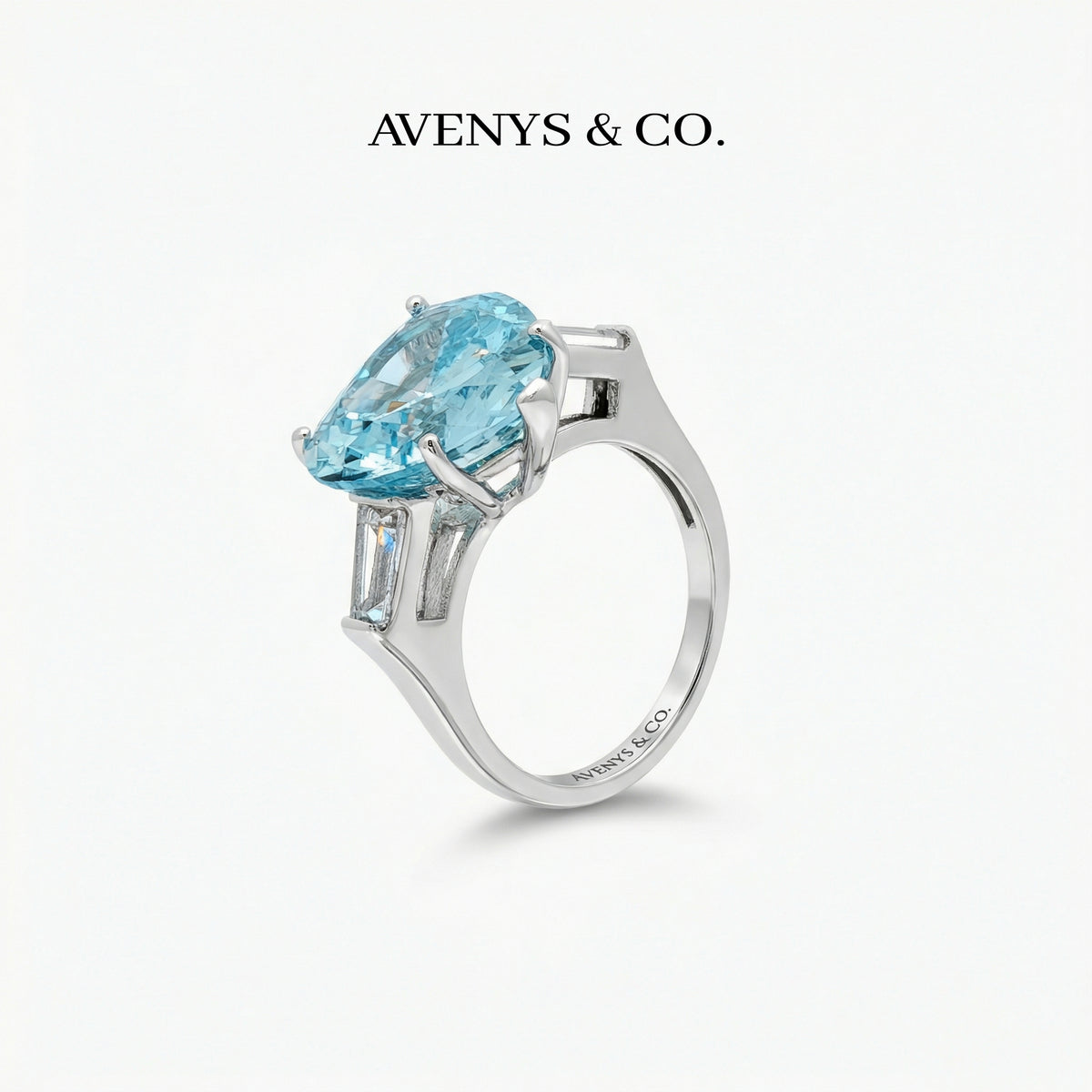 Love Heart Trilogy with Aquamarine Heart Stone – on White Gold