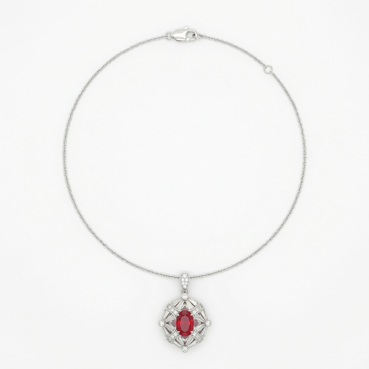 Astral Pendant Necklace with Red Oval Stone – on White Gold