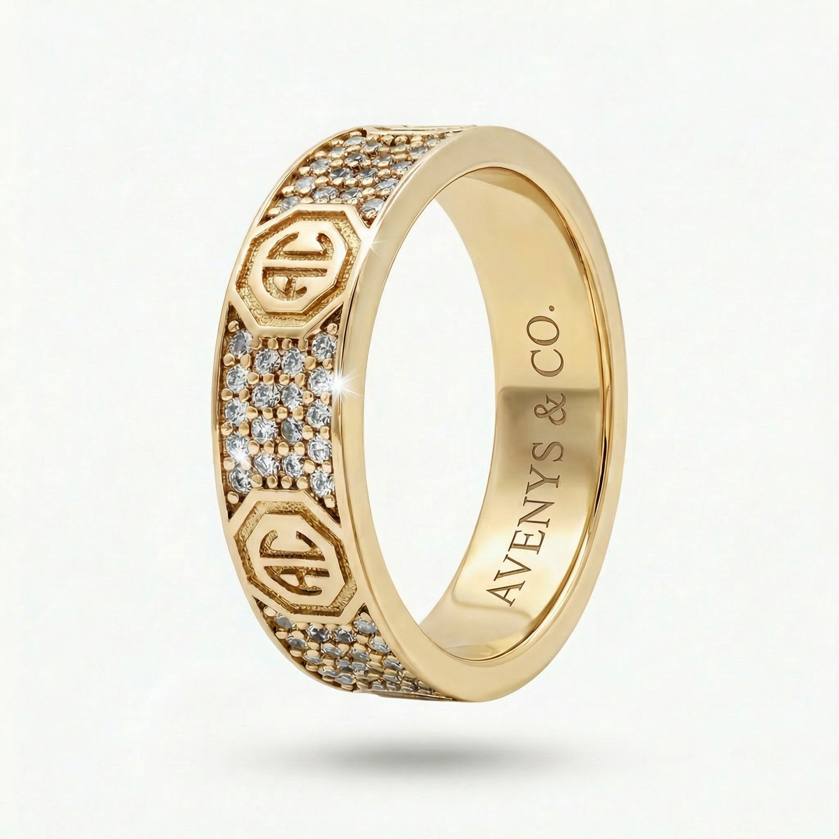 Halo Pave Ring with White Round Stone – on Yellow Gold