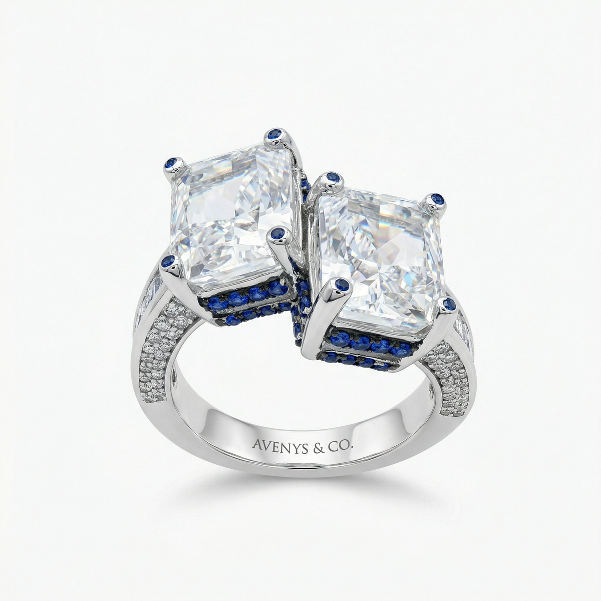 Princess Duo Ring with White Radiant Stone – on White Gold