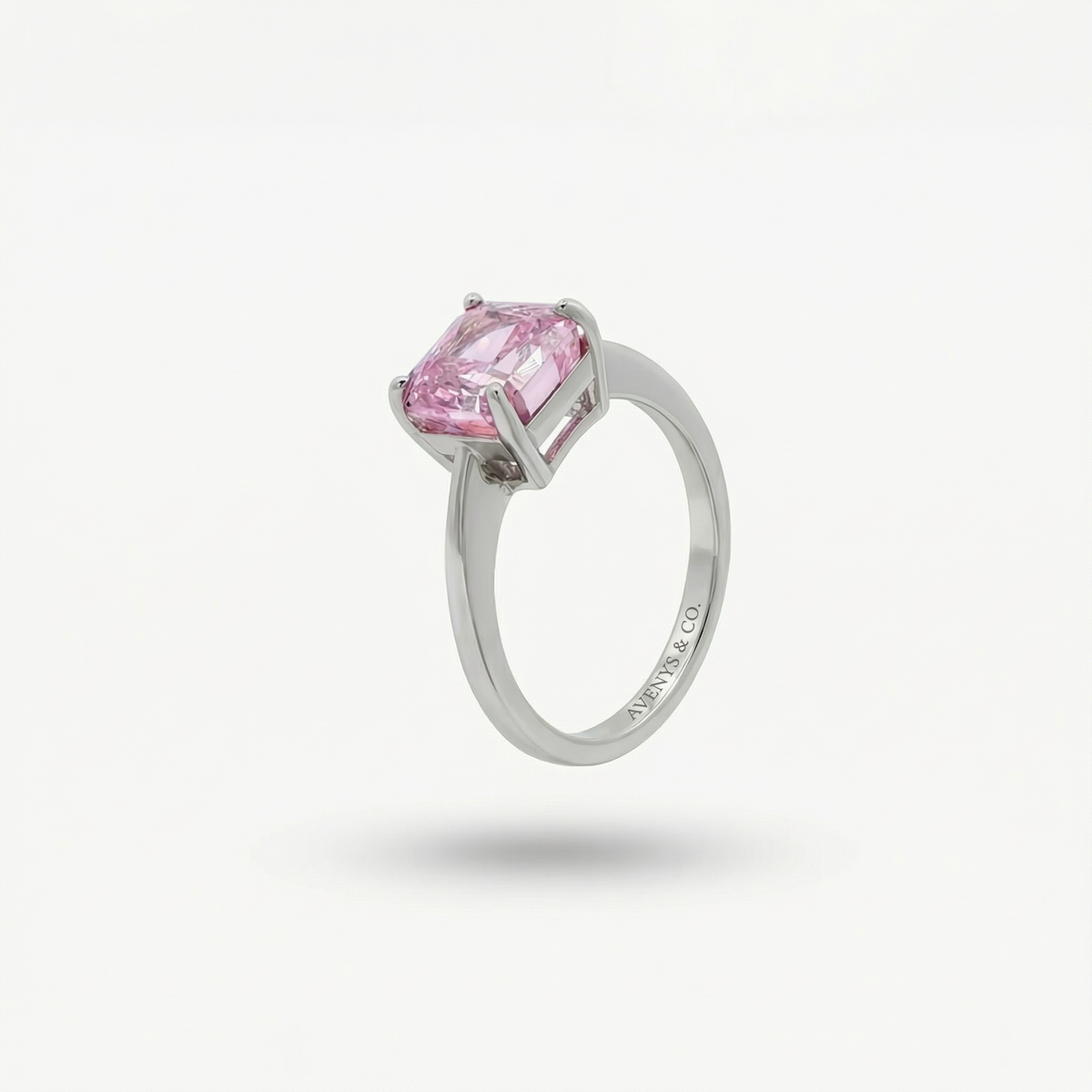 Princess Square Ring with Pink Princess Stone – on White Gold