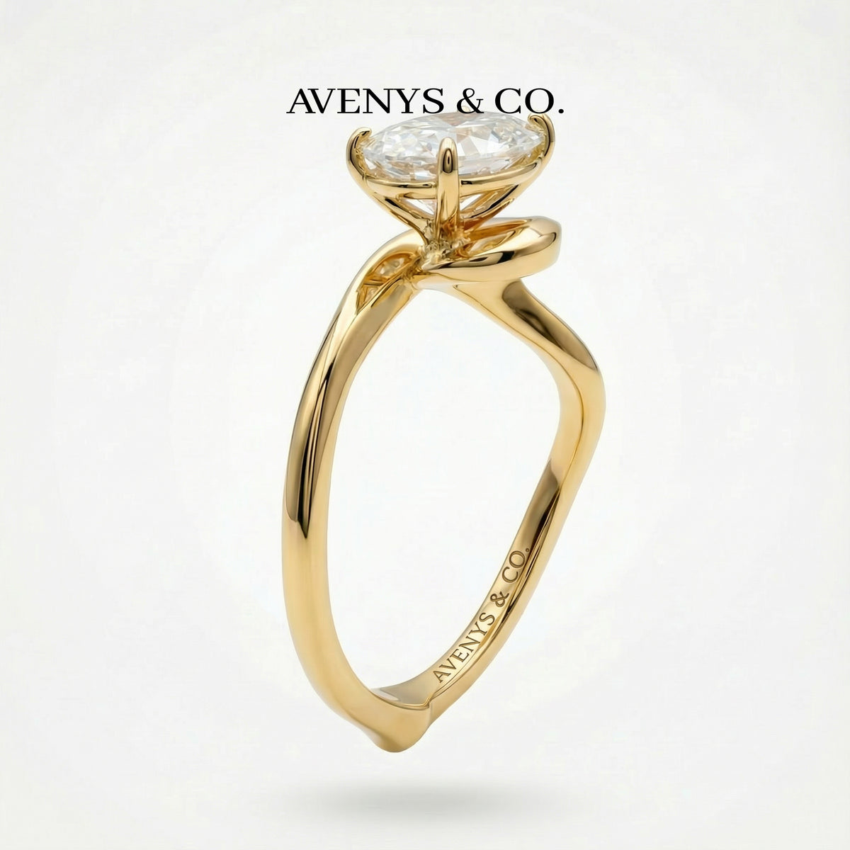 Aerial Pear Ring with White Pear Stone – on Yellow Gold