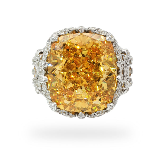 White Gold Cocktail Ring with Cushion-Cut Citrine Gemstone
