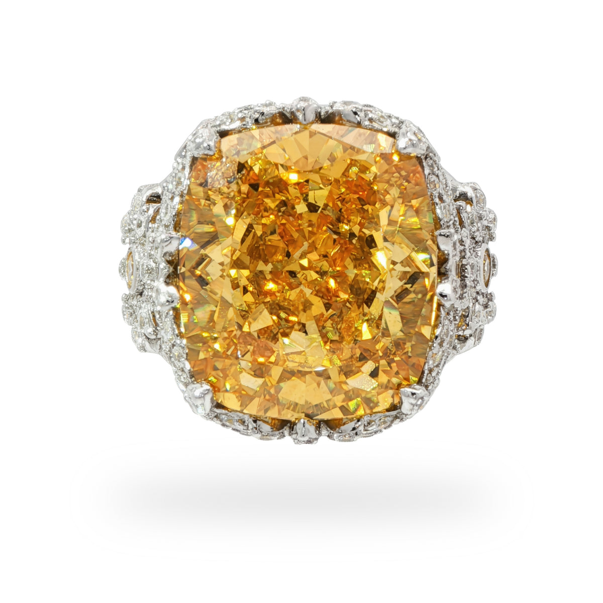 White Gold Cocktail Ring with Cushion-Cut Citrine Gemstone