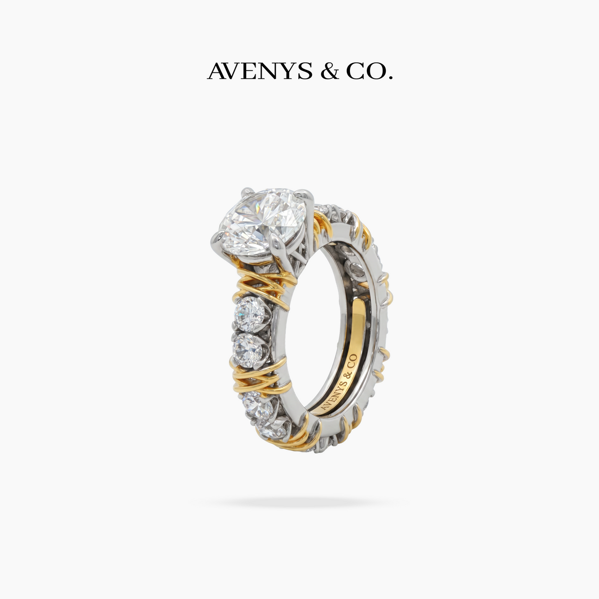 AV Signature Solitaire Ring with White Round Stone – on White Gold