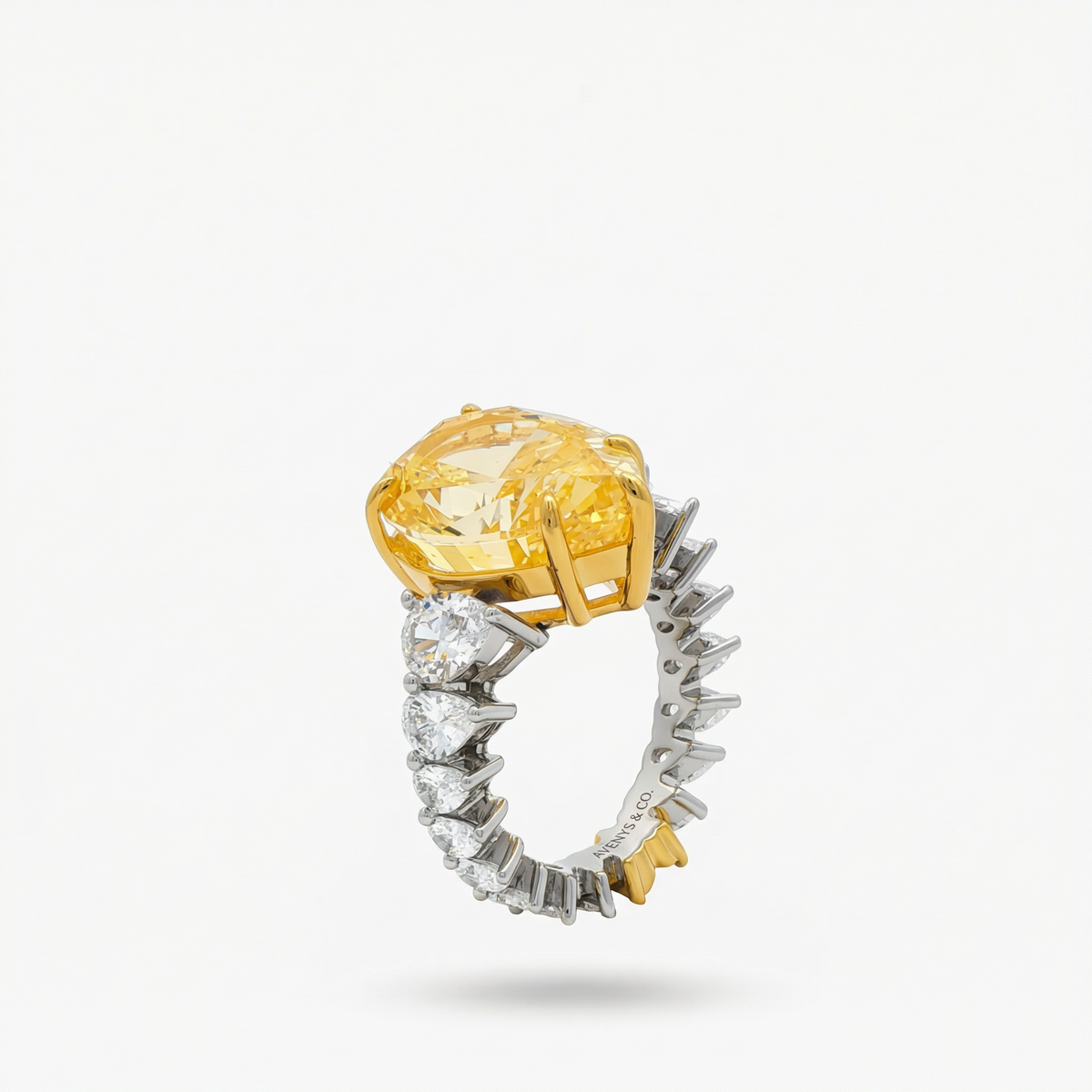 Queens Pear Pave Solitaire with Yellow Pear Stone – on White Gold