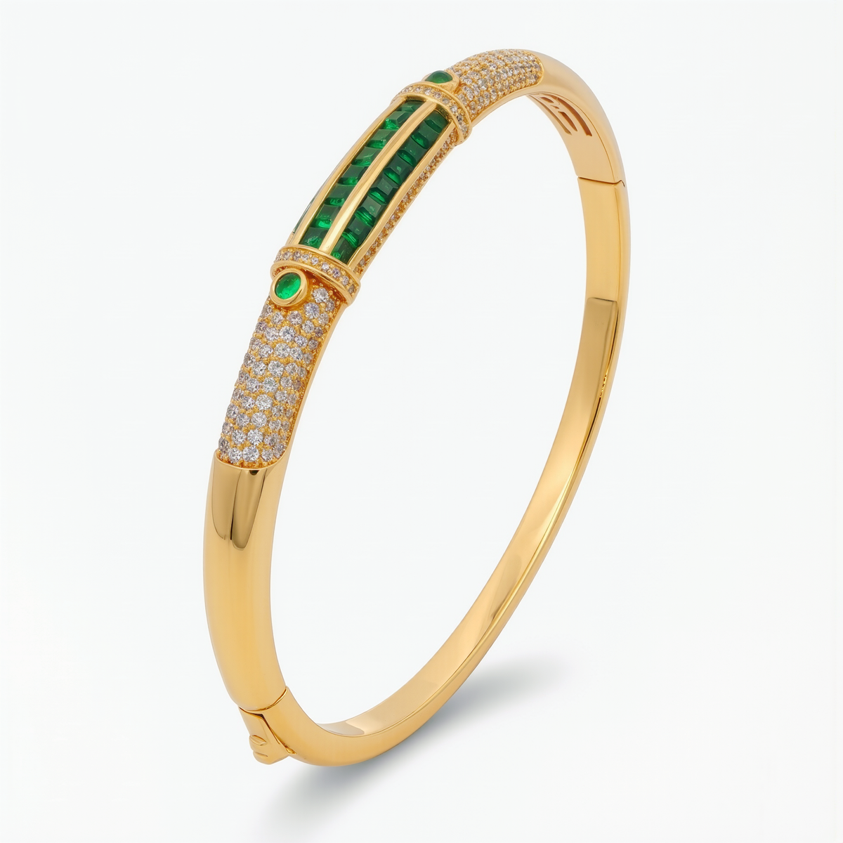 Yellow Gold Bangle with Square Step-Cut Emeralds