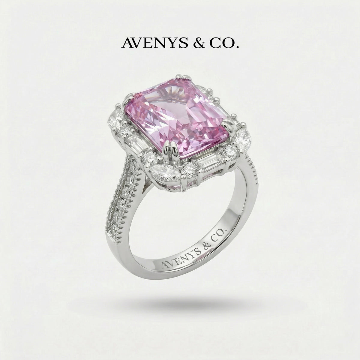 Eden Frame Ring with Purple Radiant Stone – on White Gold – AVENYS MALAYSIA