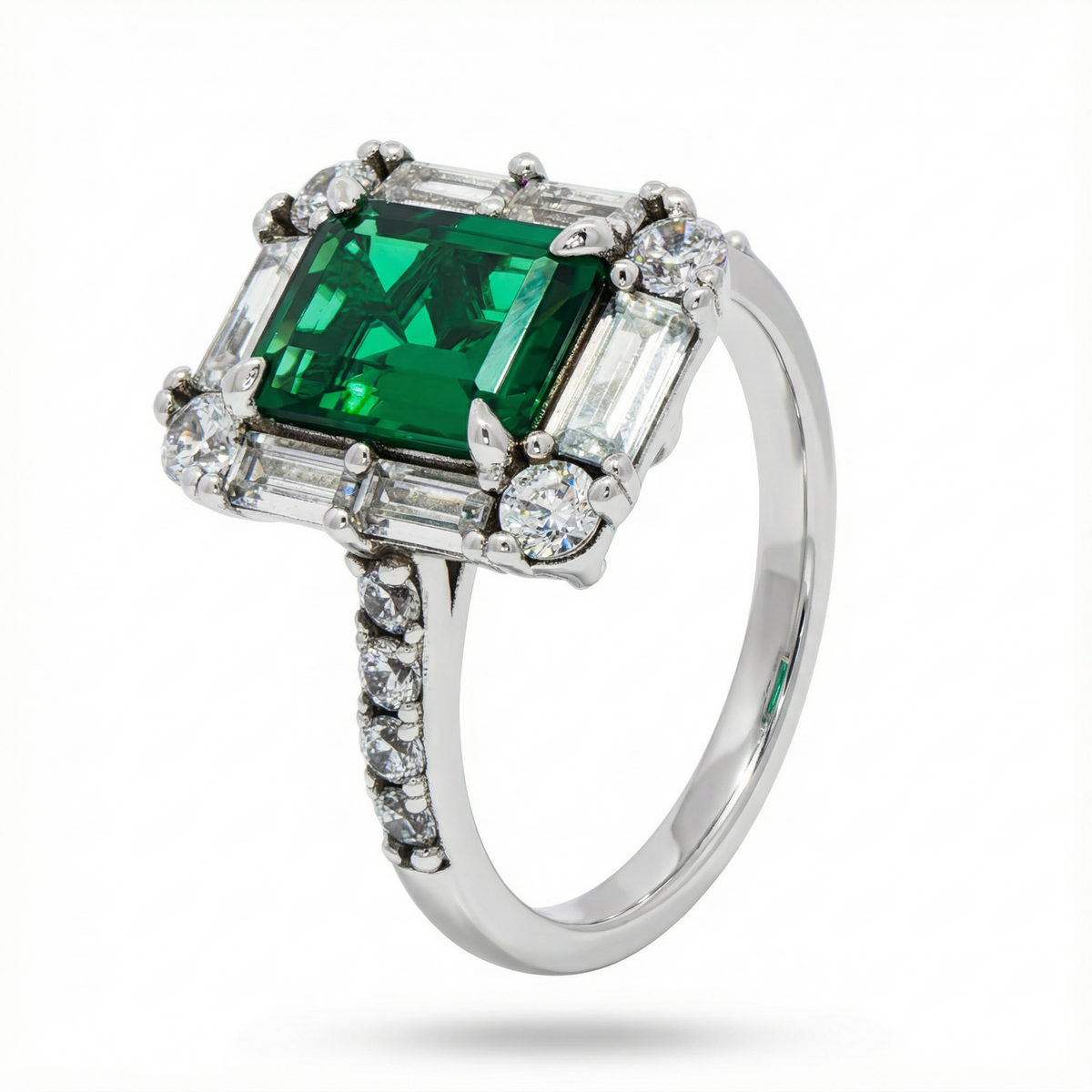 Eden Pave Ring with Green Emerald Stone – on White Gold