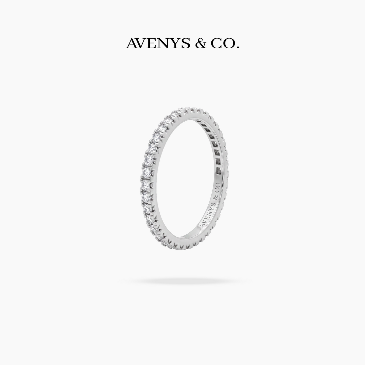 AV Forever™ French Pave Eternity Ring (2mm) with White Round Stone – on White Gold