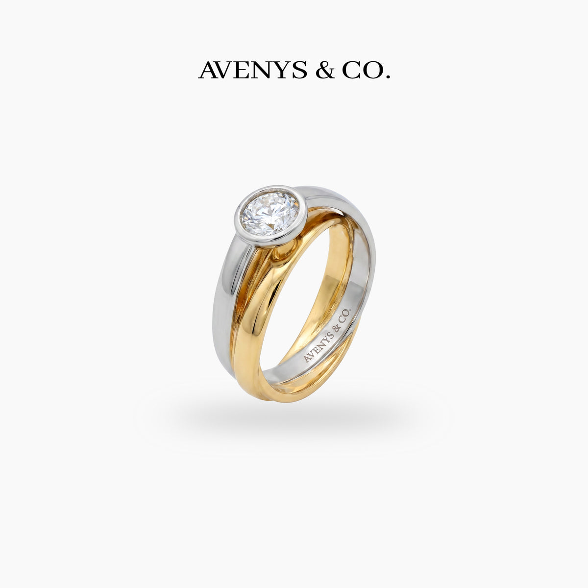 Double Stacking Solitaire Ring with White Round Stone – on Yellow Gold