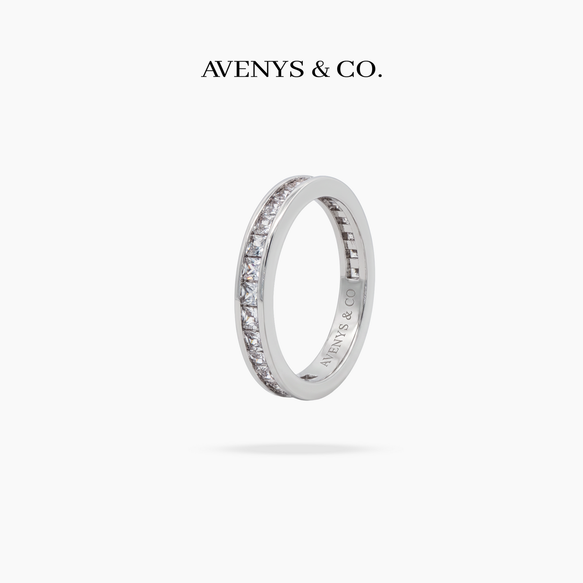 AV Forever™ Channel Princess Eternity Ring (3mm) with White Princess Stone – on White Gold