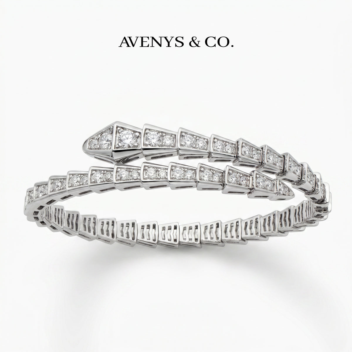 Coil Full Pave Bangle with White Round Stone – on White Gold