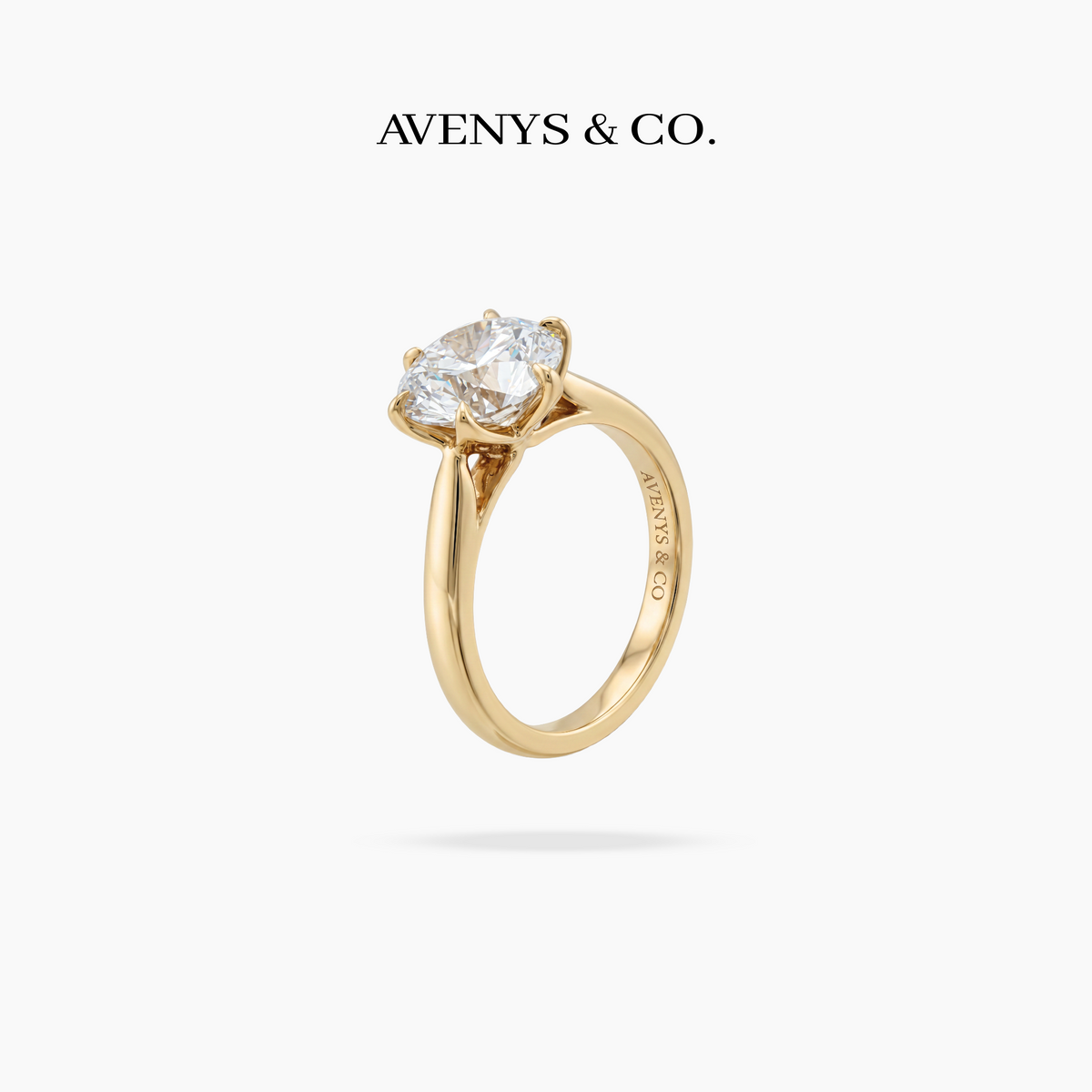 Avenys Reserve™ Floral Ring – 2.4ct Heart & Arrows Round Lab Grown IGI Certified Diamond in 18K Yellow Gold