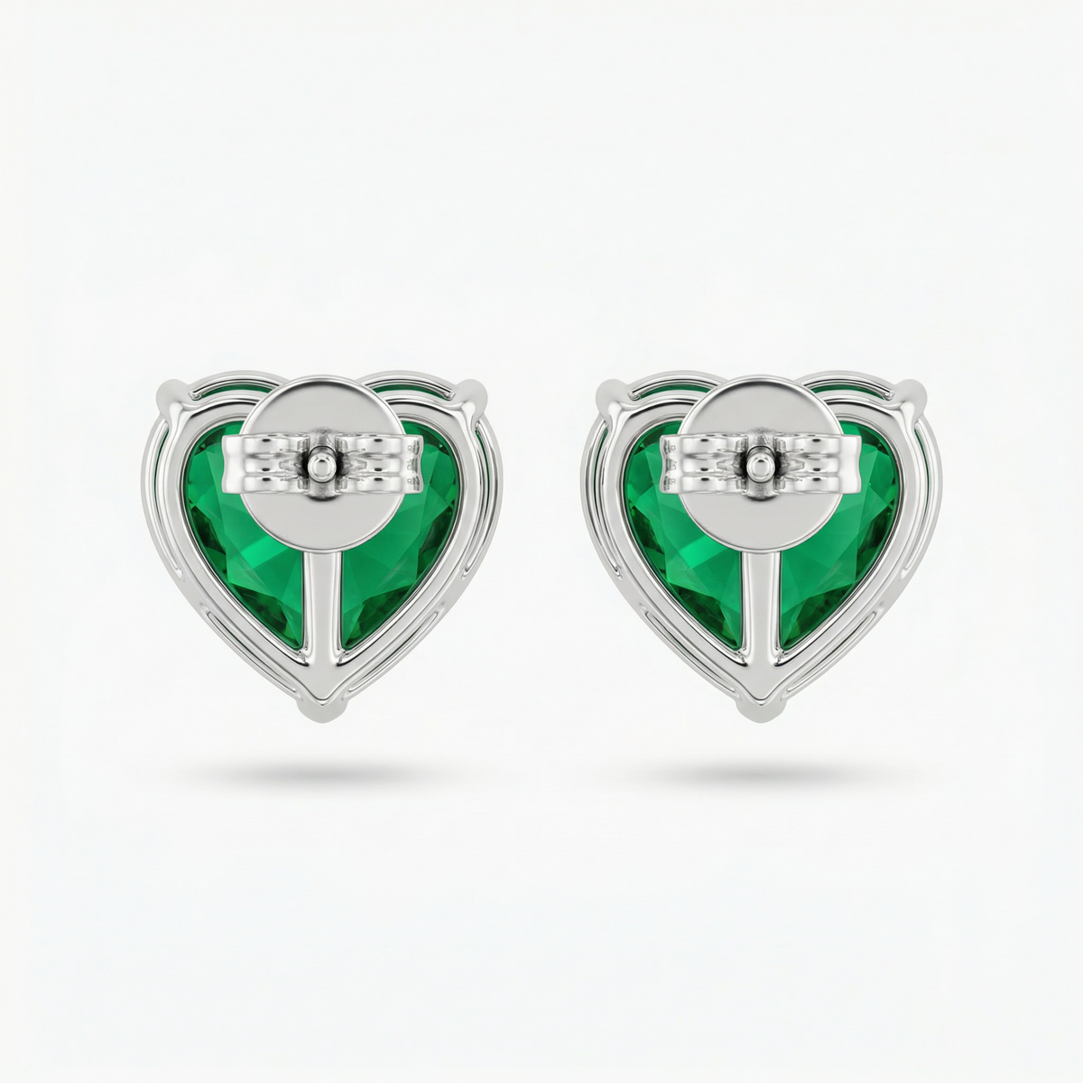 Love Heart Earrings with Green Heart Stone – on White Gold