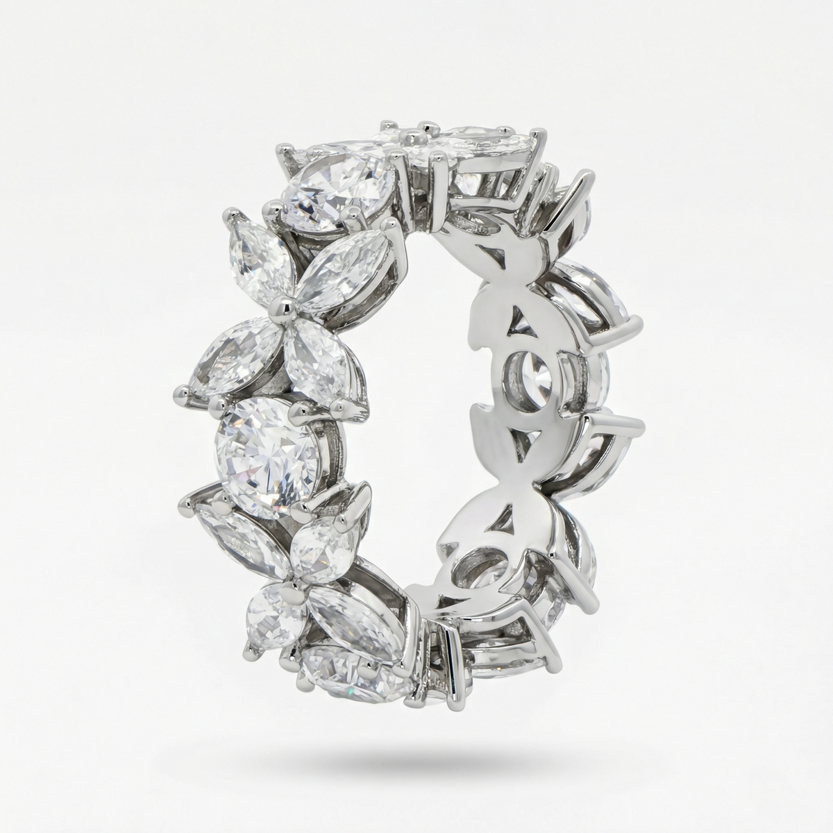 Star Eternity Slim Ring  with White Marquise Stone – on White Gold