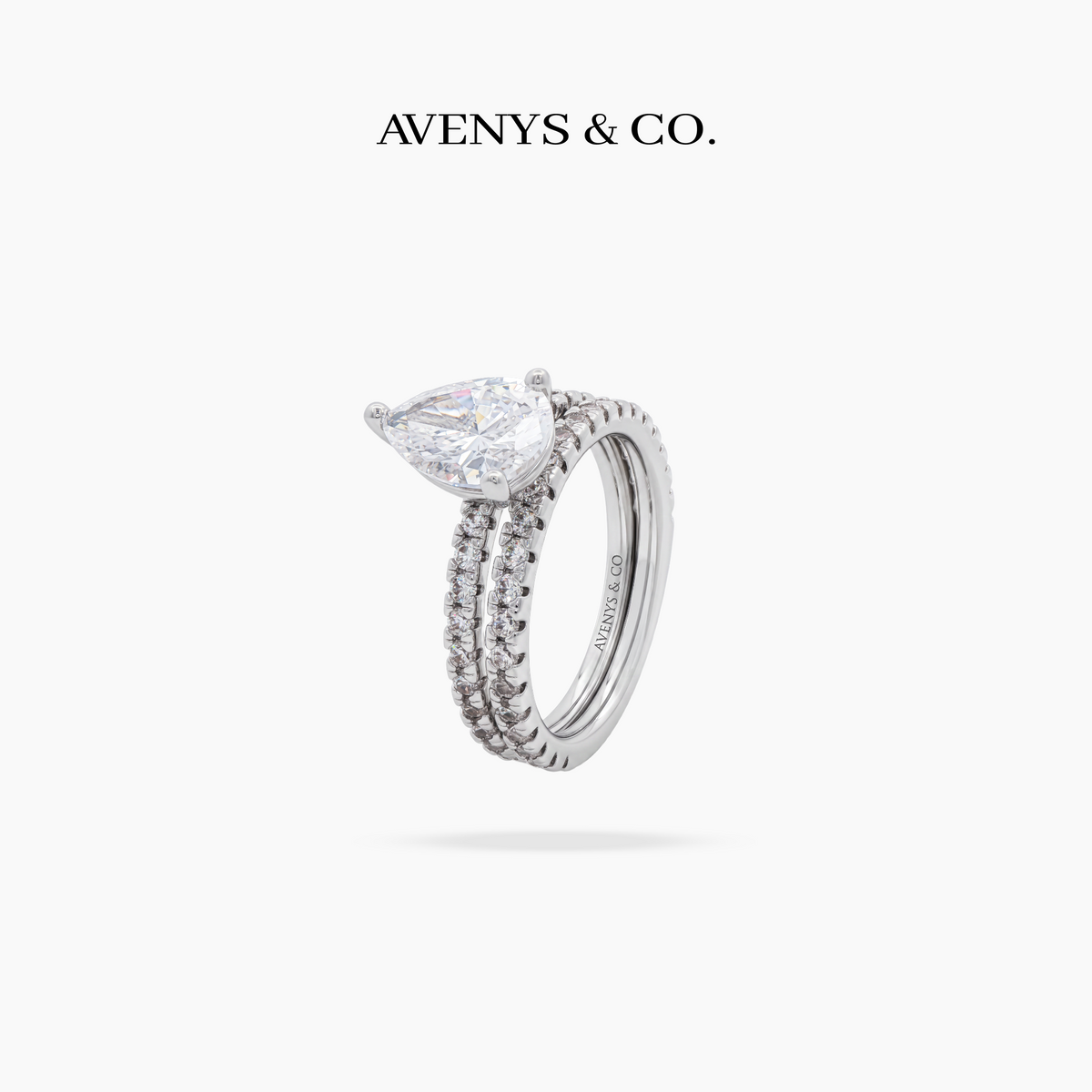 AV Dua™ Pear Ring Set with White Pear Stone – on White Gold