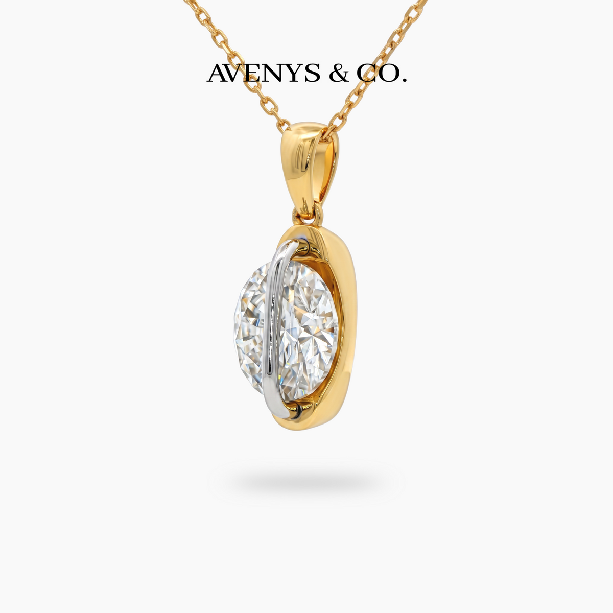 Dancing Diamonds 5ct Necklace with White Round Stone – on Yellow Gold