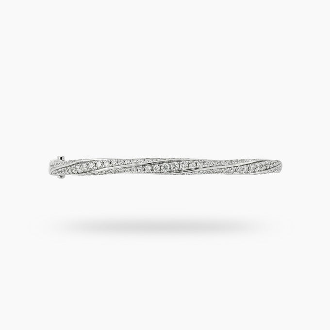 Spiral Bangle with White Round Stone – on White Gold