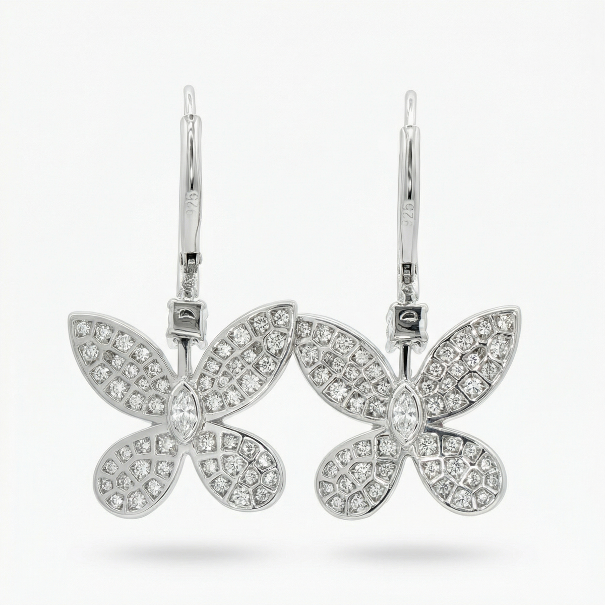 Butterfly Earrings with White Round Stone – on White Gold