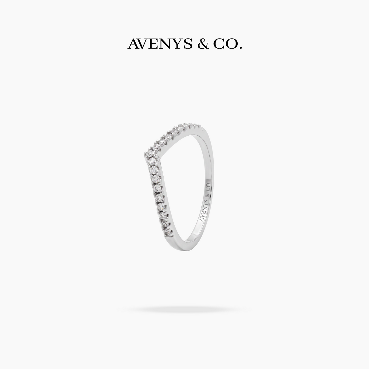 AV Forever™ V Half Eternity Ring (2mm) with White Round Stone – on White Gold