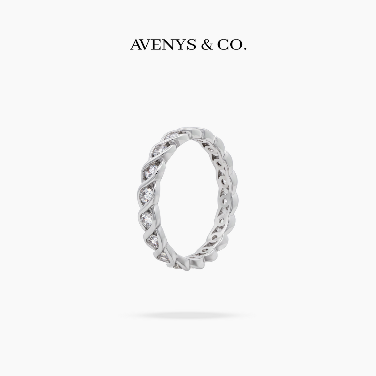 AV Forever™ Twist Eternity Ring (2mm) with White Round Stone – on White Gold