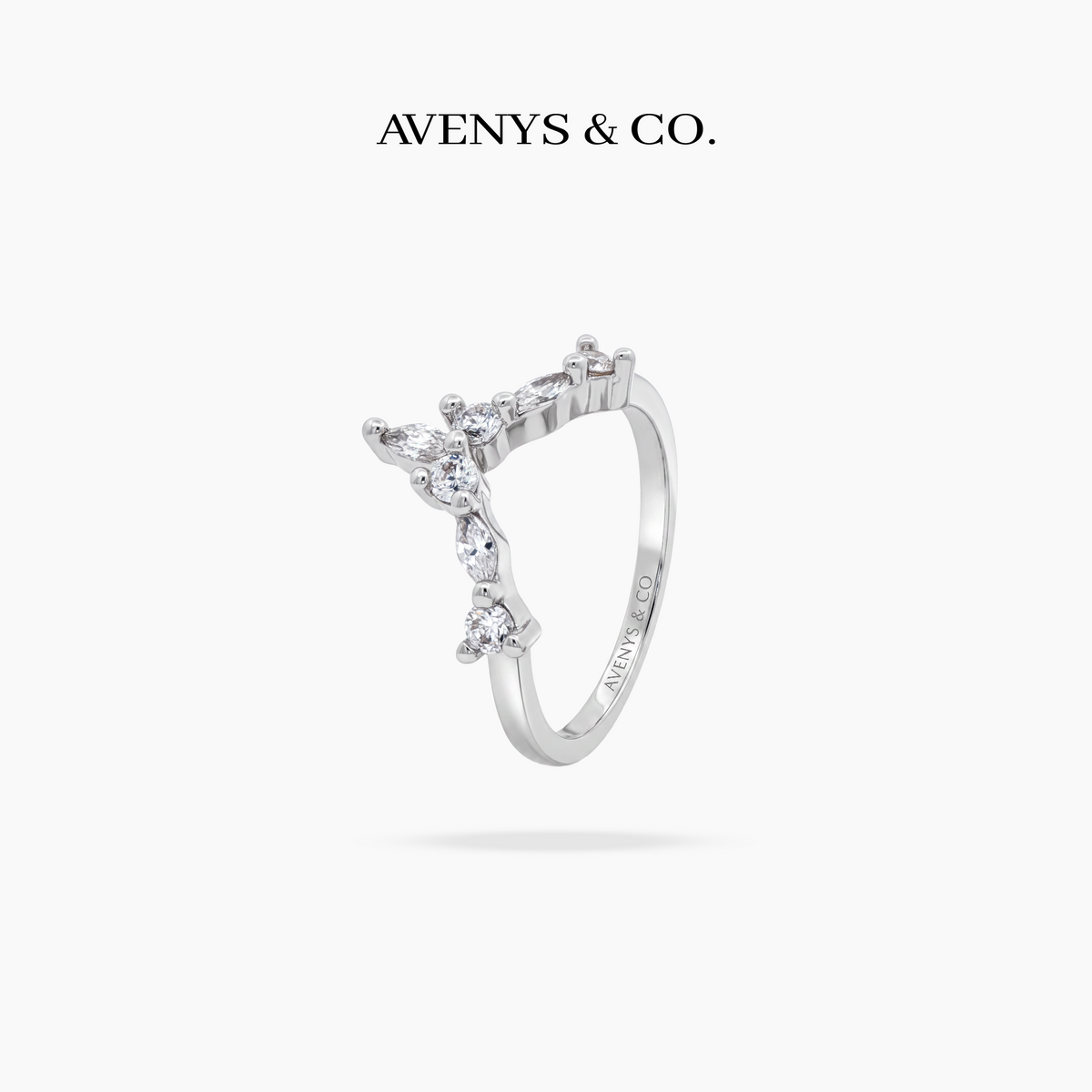 AV Forever™ V Marquise Eternity Ring (2mm) with White Marquise Stone – on White Gold