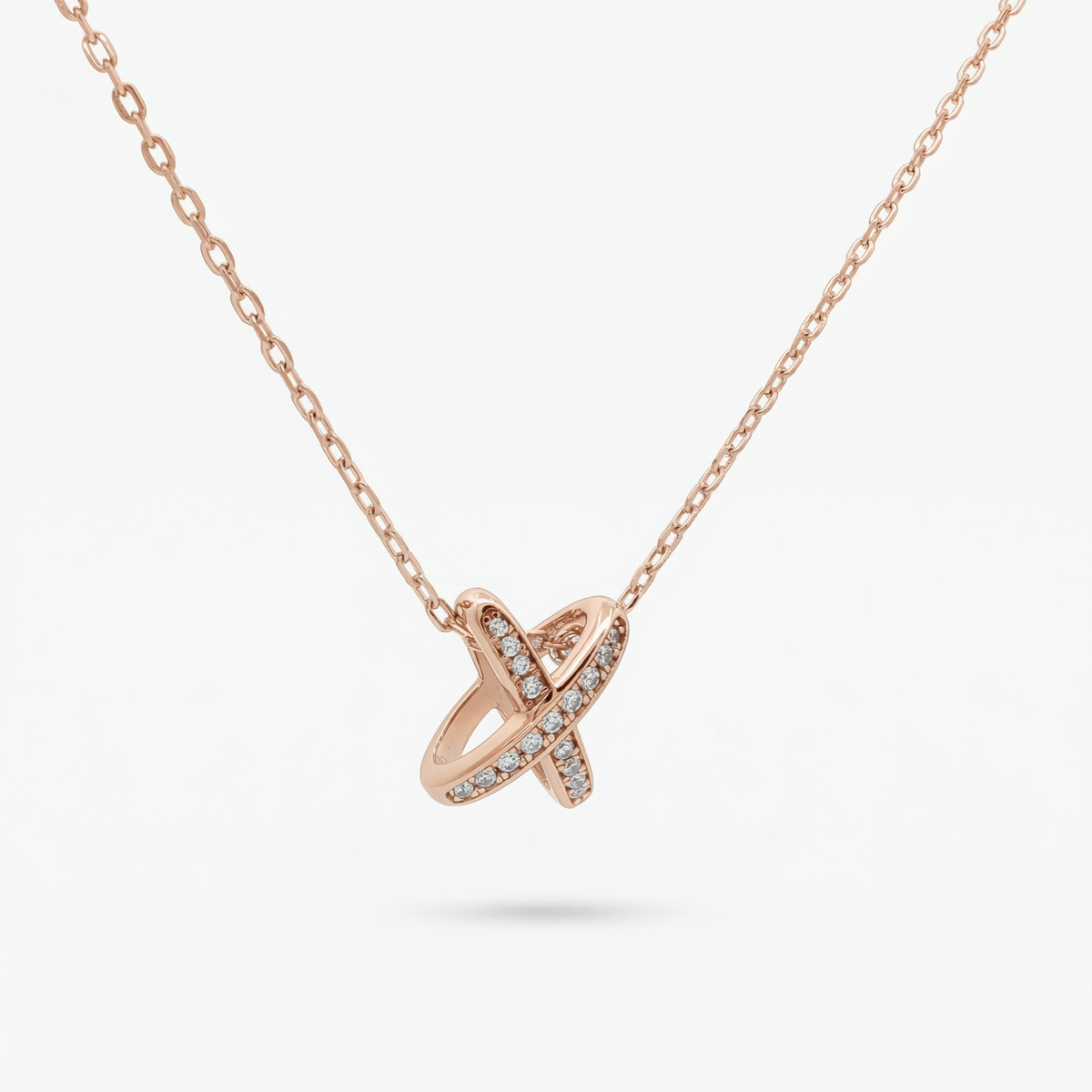 Interlink Necklace Rose Pendant with White Round Stone – on Rose Gold