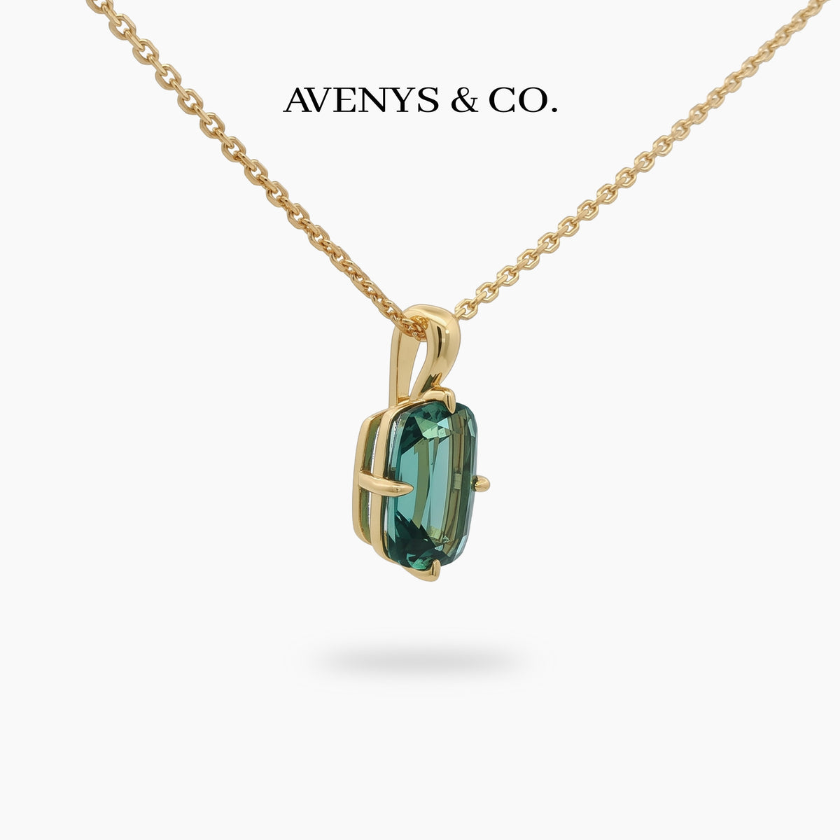 Modern Solitaire Necklace with Blue Oval Stone – on Yellow Gold