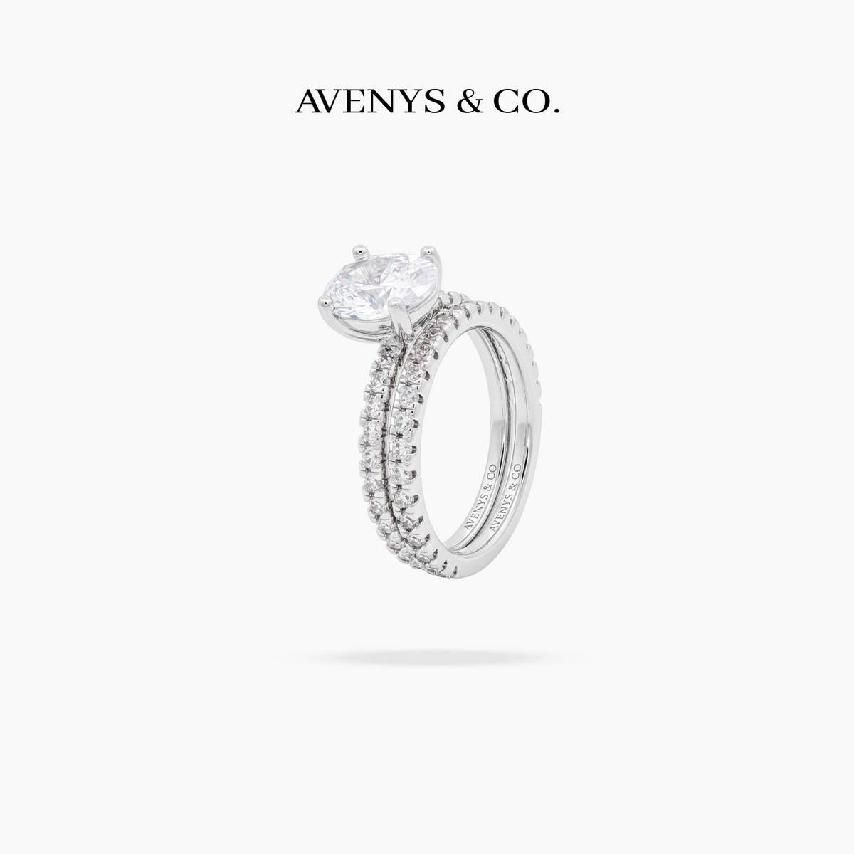 AV Dua™ Oval Ring Set with White Oval Stone – on White Gold