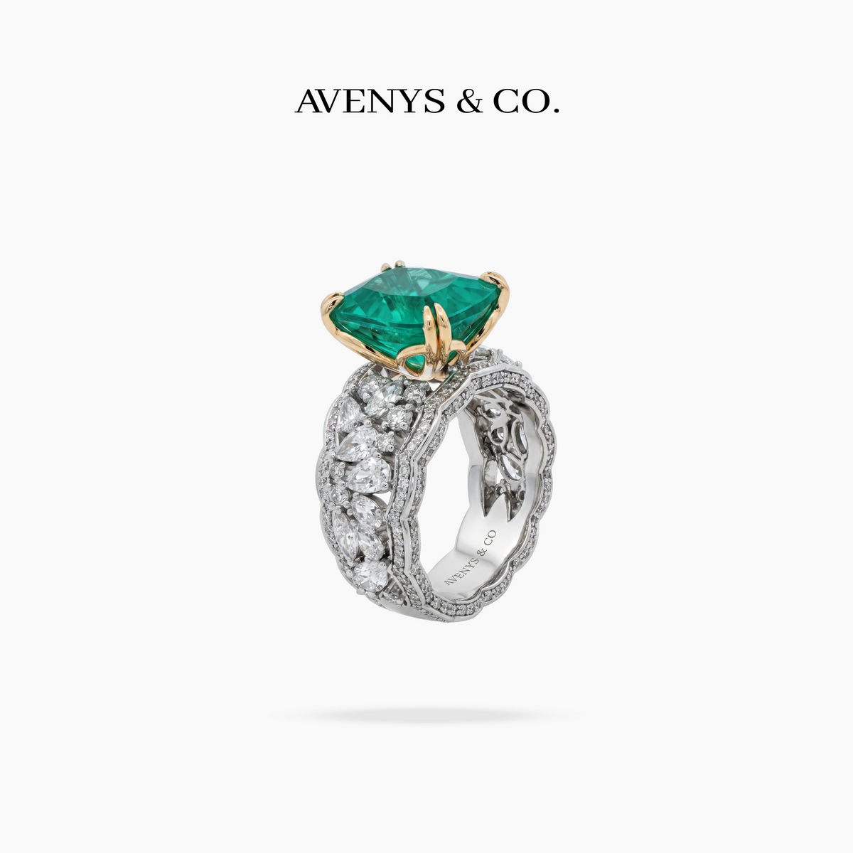 "The Oceanique" - Lab Paraiba Tourmaline and Lab Diamond Pavé Ring in 18k White Gold