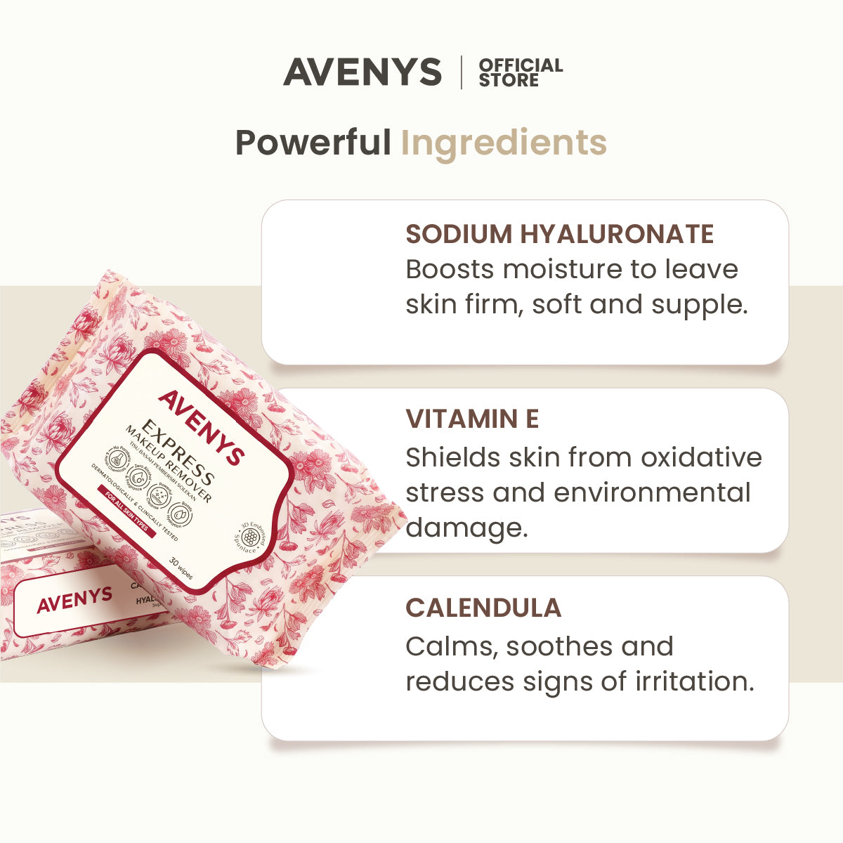 AVENYS Express Makeup Remover Wipes