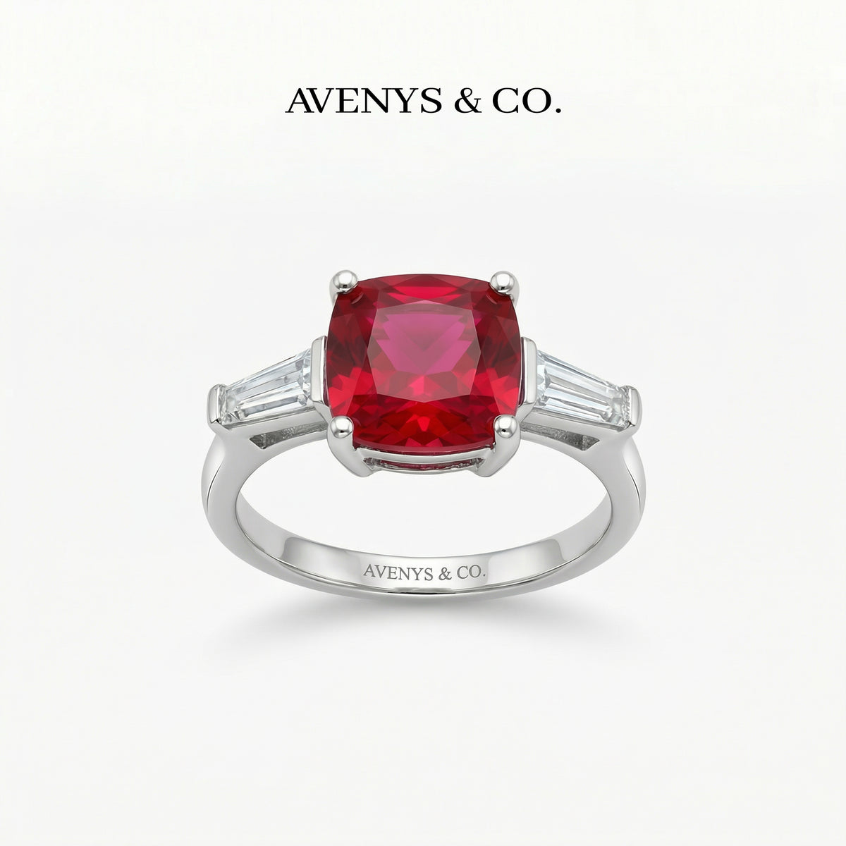 Princess Trilogy Ring with Red Princess Stone – on White Gold