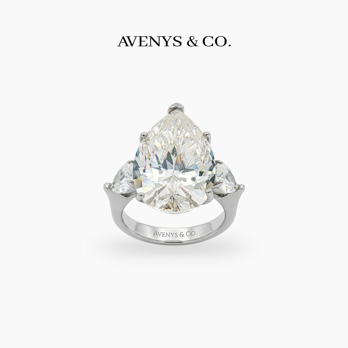 Pear Trilogy Ring with Champagne Pear Stone – on White Gold
