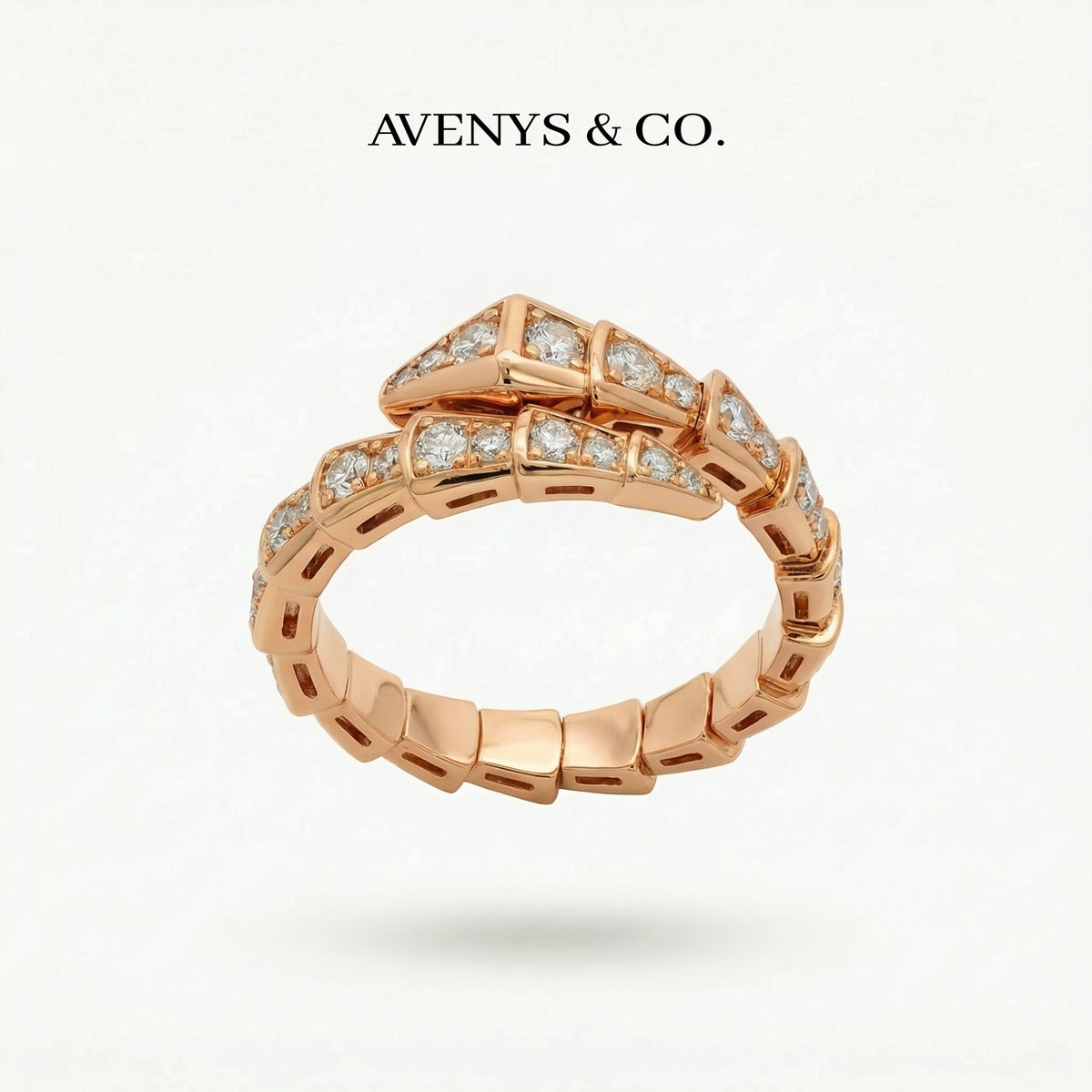 Coil Pave Ring with White Round Stone – on Rose Gold
