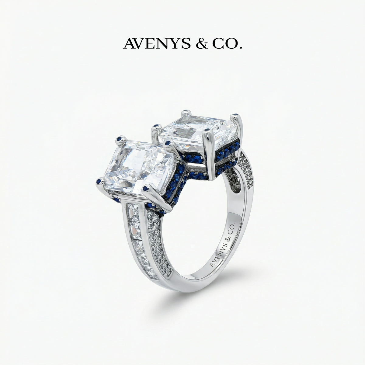 Princess Duo Ring with White Radiant Stone – on White Gold