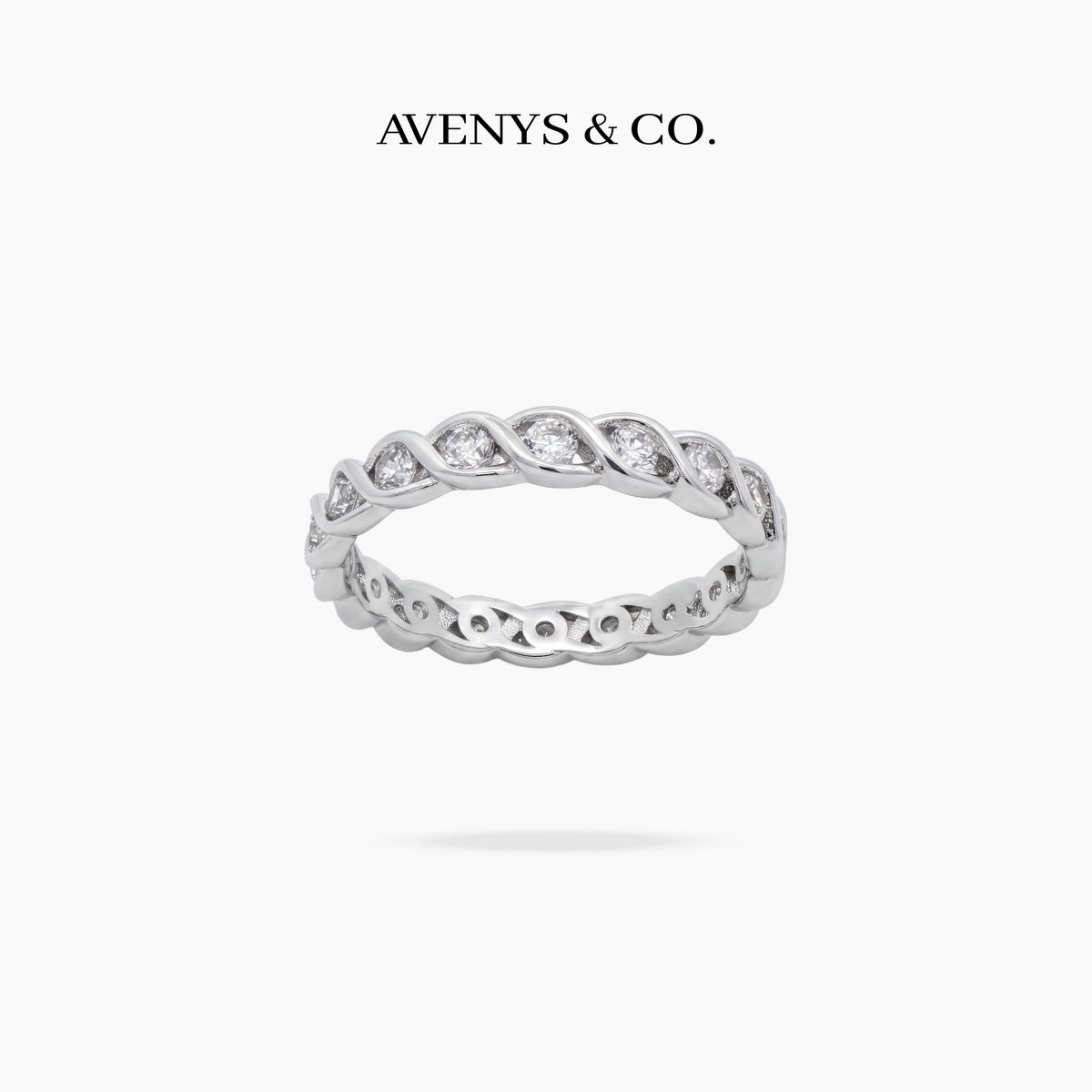 AV Forever™ Twist Eternity Ring (2mm) with White Round Stone – on White Gold