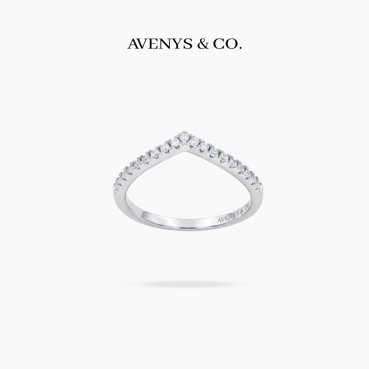 AV Forever™ V Half Eternity Ring (2mm) with White Round Stone – on White Gold