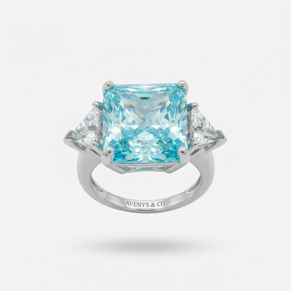 Square Radiant Ring with Aquamarine Radiant Stone – on White Gold