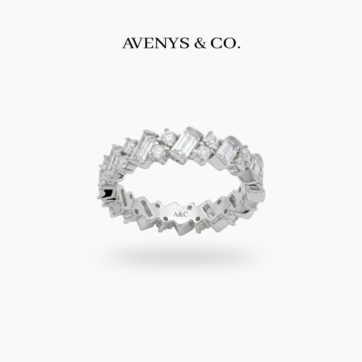 Lattice Slim Ring with White Round Stone – on White Gold