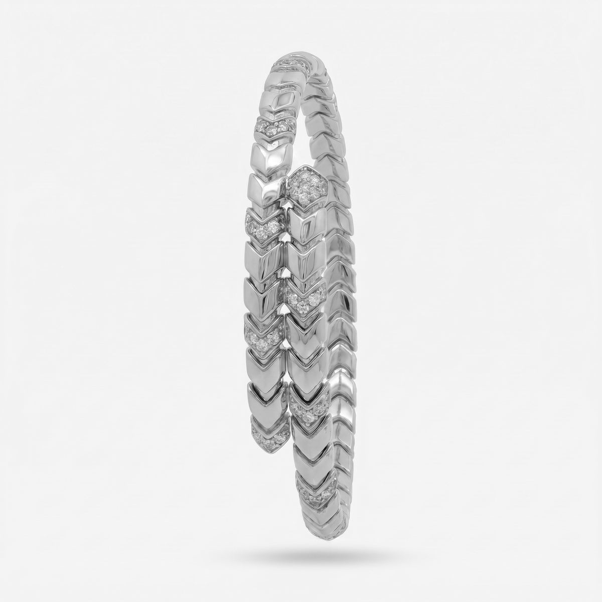 Chevron  Bangle with White Round Stone – on White Gold