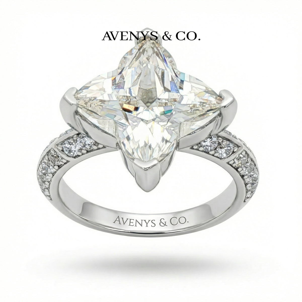 Star Pave Ring with White Marquise Stone – on White Gold