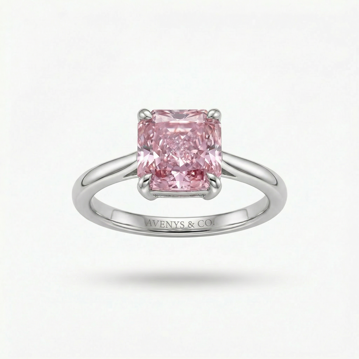 Princess Square Ring with Pink Princess Stone – on White Gold