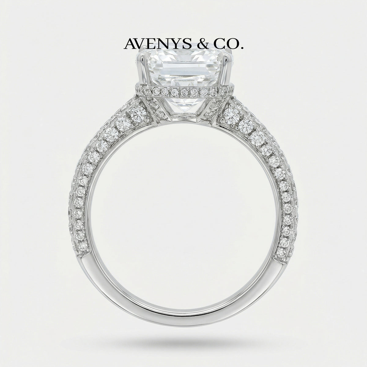 Cushion Pave Ring with White Cushion Stone – on White Gold