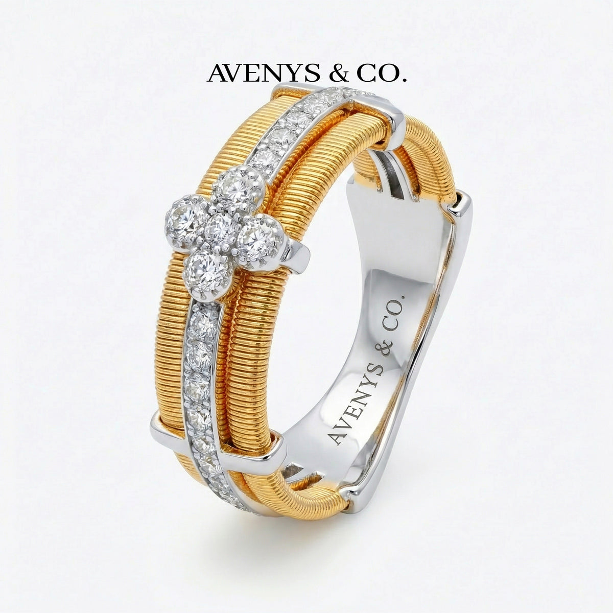 Centerline Ring with White Round Stone – on Yellow Gold