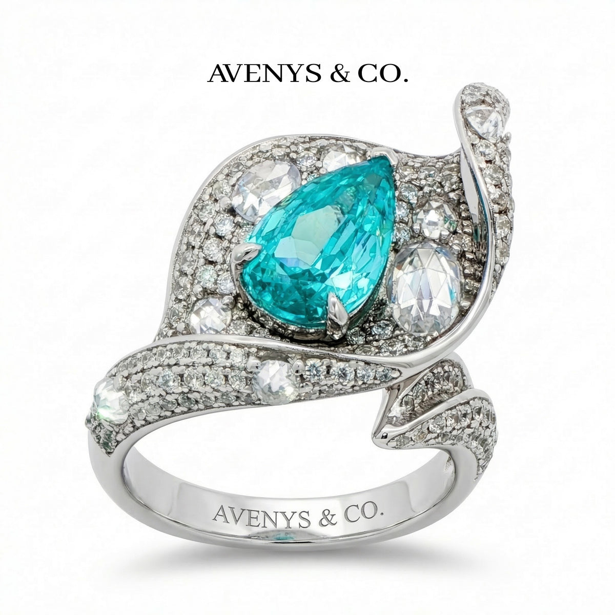 Siren Pave Ring with Paraiba Pear Stone – on White Gold