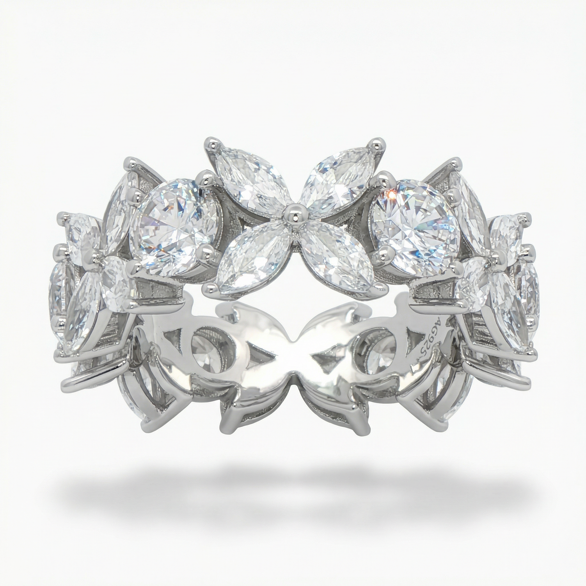 Star Eternity Slim Ring  with White Marquise Stone – on White Gold