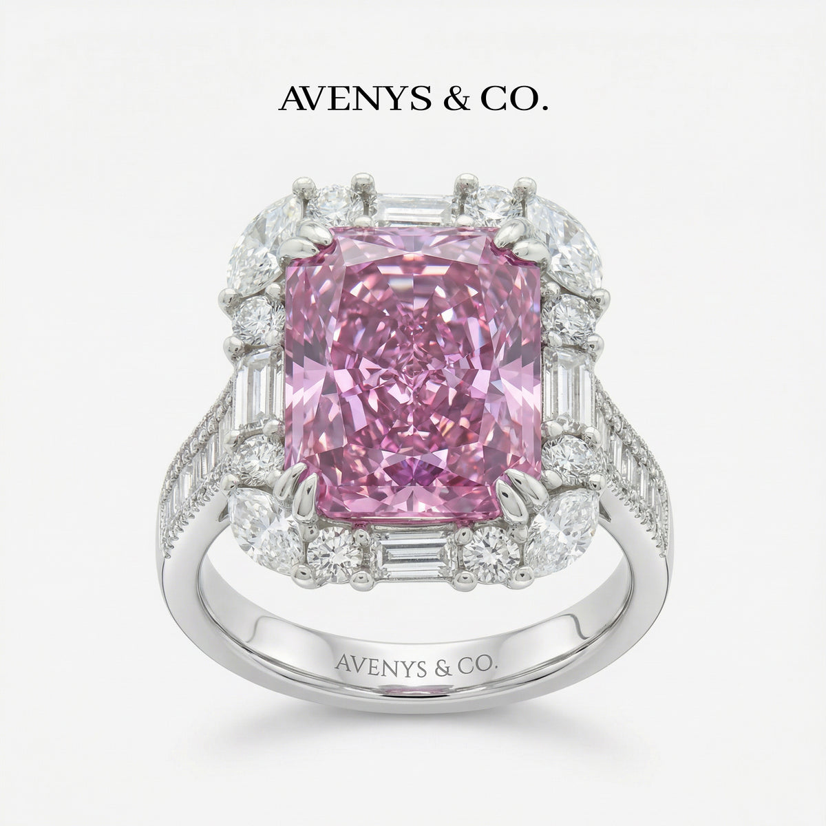 Eden Frame Ring with Purple Radiant Stone – on White Gold