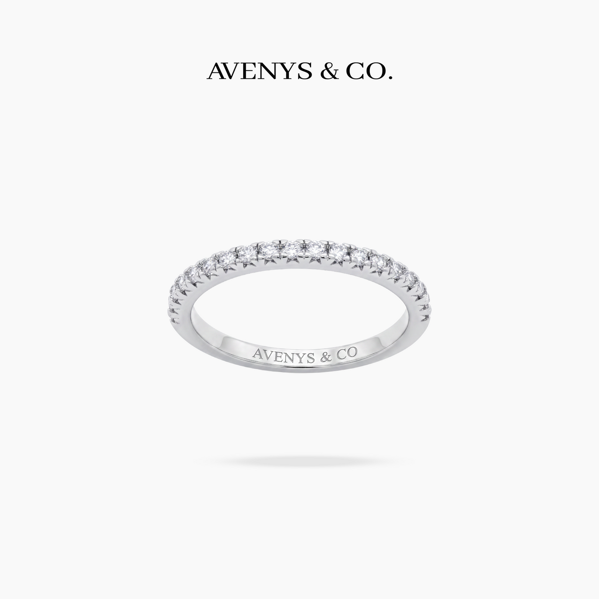 AV Forever™ Half French Pave Eternity Ring (2mm) with White Round Stone – on White Gold