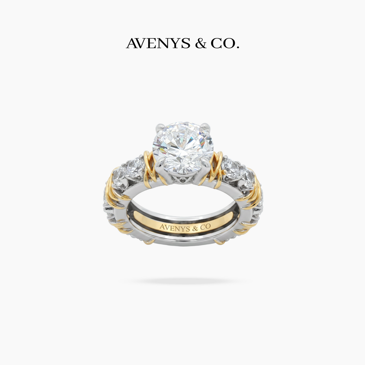 AV Signature Solitaire Ring with White Round Stone – on White Gold